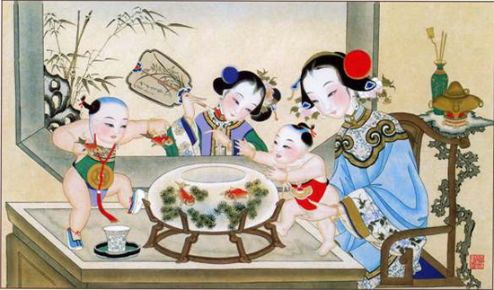 Peinture traditionnelle chinoise, poissons rouges